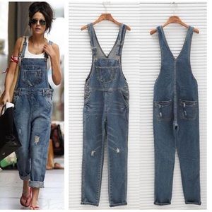 Fashion Denim Kangaroo Pocket Jumpsuits.